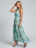 Portia Pleated Halter Soft Floral Pattern Midi Dress - alternate view