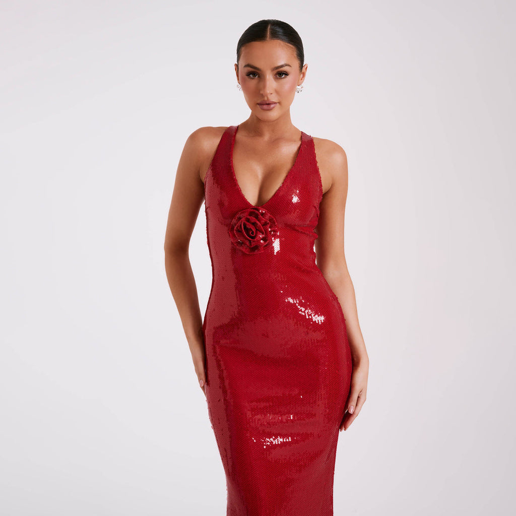 Hollow Backless Party Sequins Split Dress