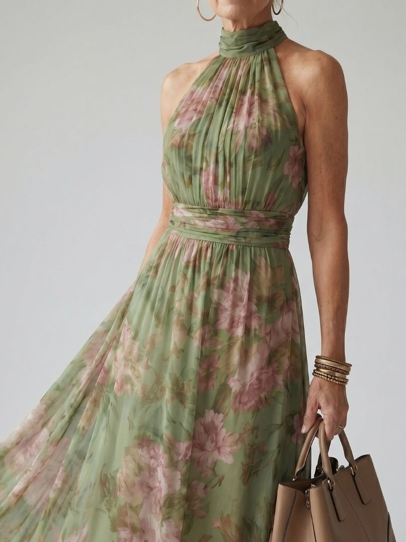 Mirelle Gathered Halter Midi Dress - alternate view