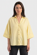 Linen Blended Wide Sleeve Yellow Shirt