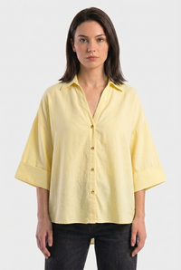 Linen Blended Wide Sleeve Yellow Shirt