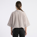 Linen Blended Wide Sleeve Purple Stripes Shirt
