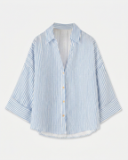 Linen Blended Wide Sleeve Blue Stripes Shirt