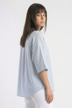 Linen Blended Wide Sleeve Blue Stripes Shirt