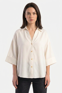 Linen Blended Wide Sleeve White Shirt