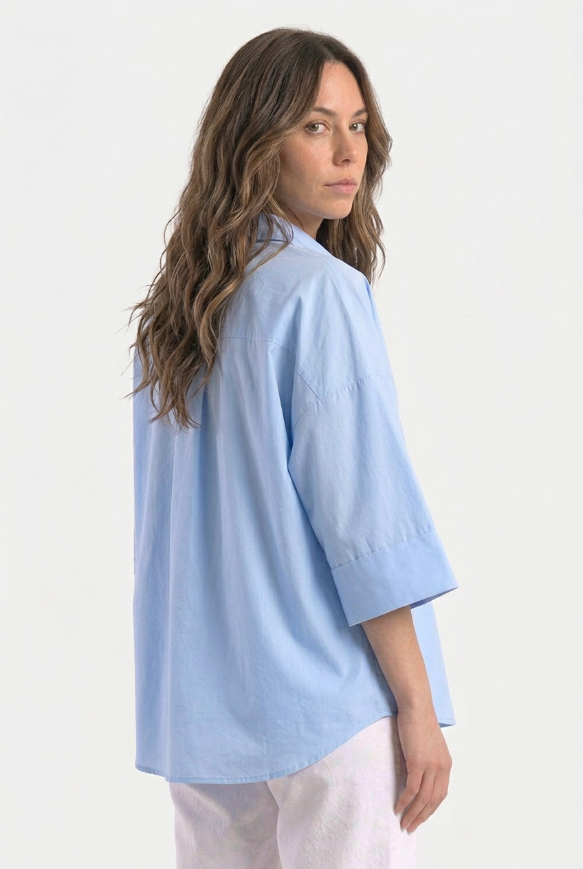 Dory Poplin Wide Sleeve Blue Shirt