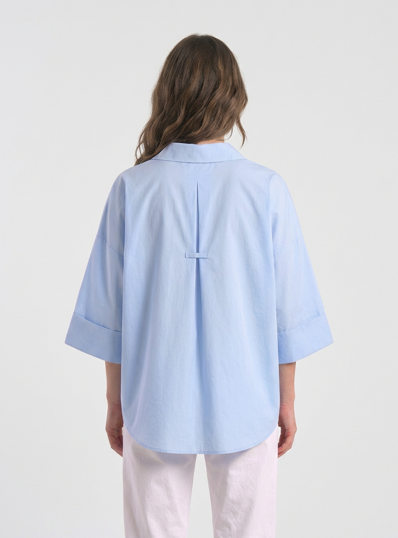 Dory Poplin Wide Sleeve Blue Shirt
