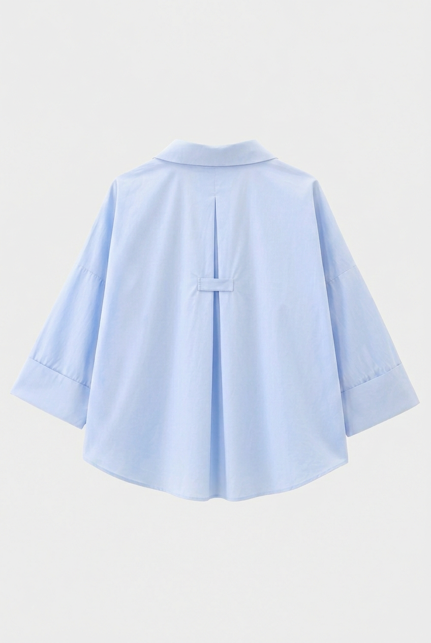 Dory Poplin Wide Sleeve Blue Shirt