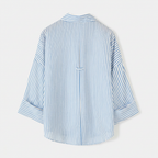 Linen Blended Wide Sleeve Blue Stripes Shirt
