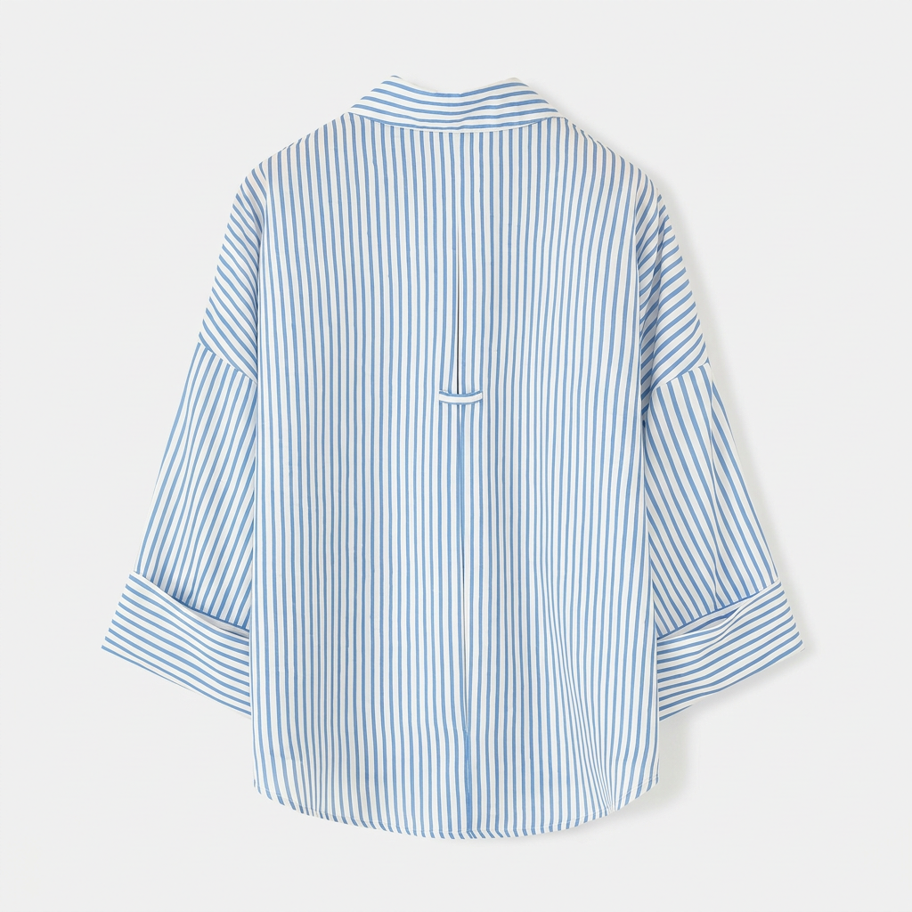 Linen Blended Wide Sleeve Blue Stripes Shirt