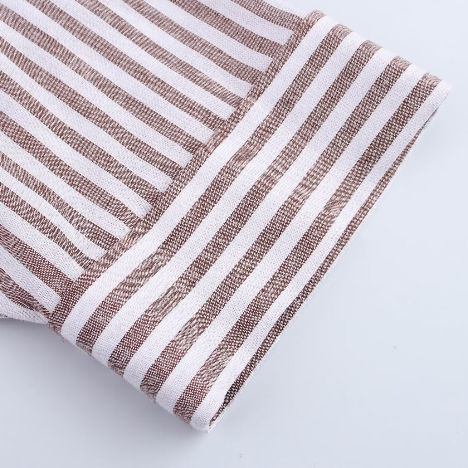 Linen Blended Wide Sleeve Purple Stripes Shirt