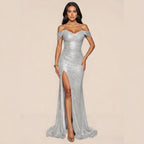 Noir Sequin Off-neck Dress