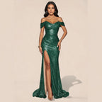 Noir Sequin Off-neck Dress