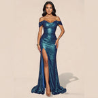 Noir Sequin Off-neck Dress