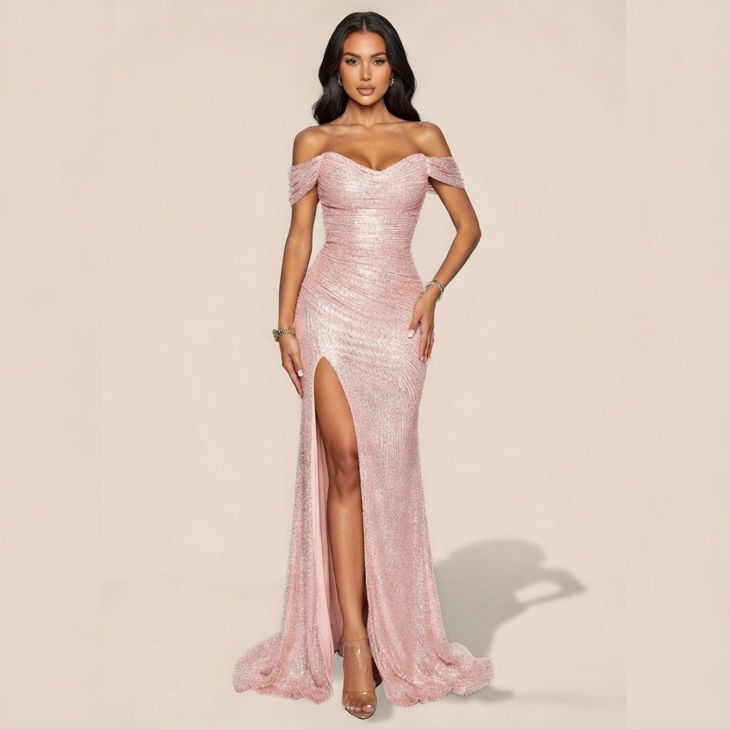 Noir Sequin Off-neck Dress