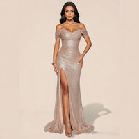 Noir Sequin Off-neck Dress