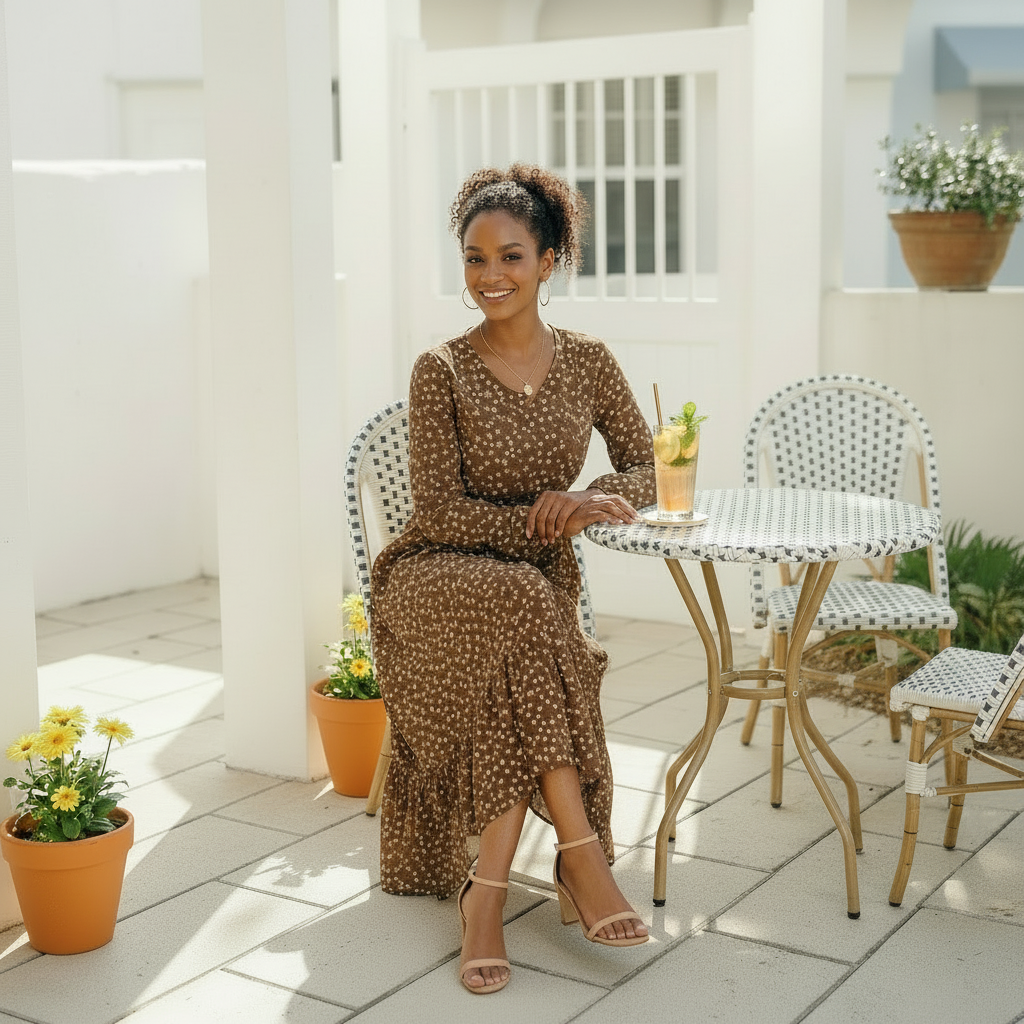 Chocolate Brown Ditsy Floral Maxi