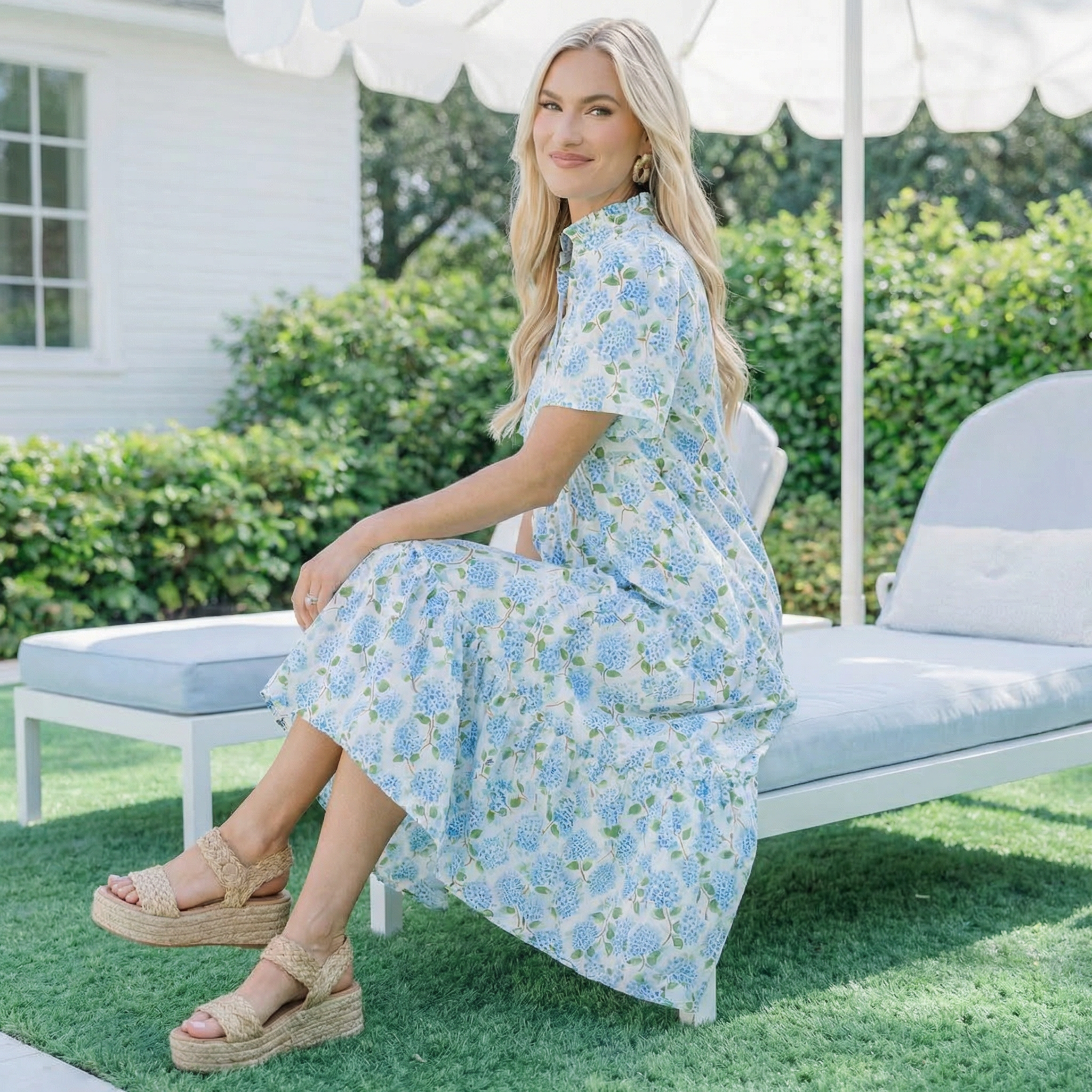 Blue Hydrangea Midi Dress