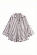 Linen Blended Wide Sleeve Purple Stripes Shirt