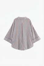 Linen Blended Wide Sleeve Purple Stripes Shirt