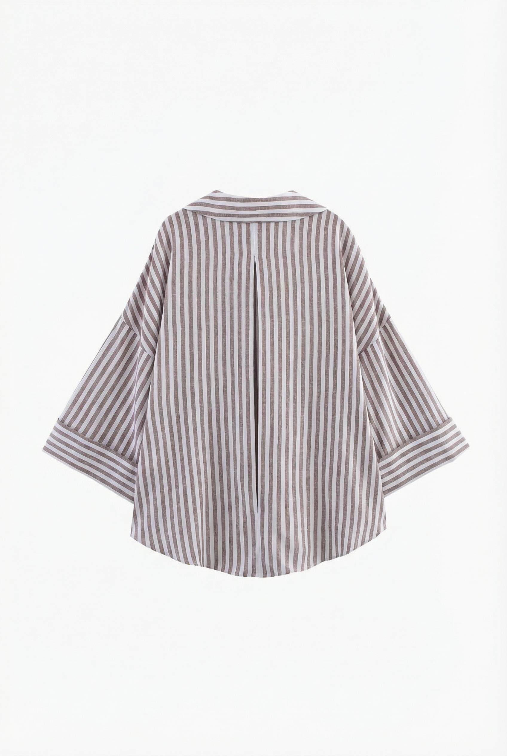 Linen Blended Wide Sleeve Purple Stripes Shirt