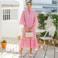 Pink Floral Eyelet Midi Dress