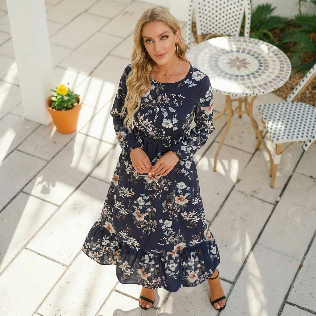 Midnight Navy Botanical Maxi Dress