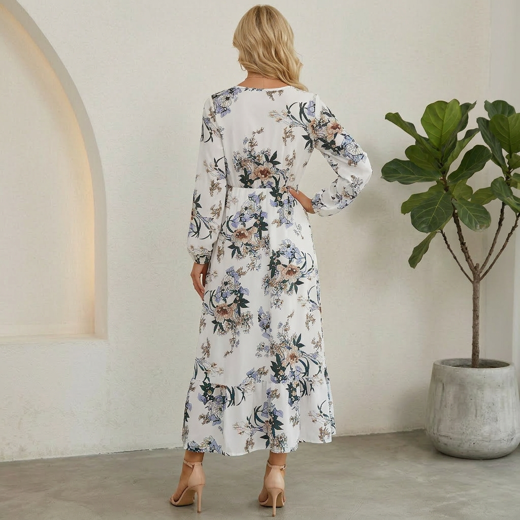 White Botanical Bloom Maxi Dress