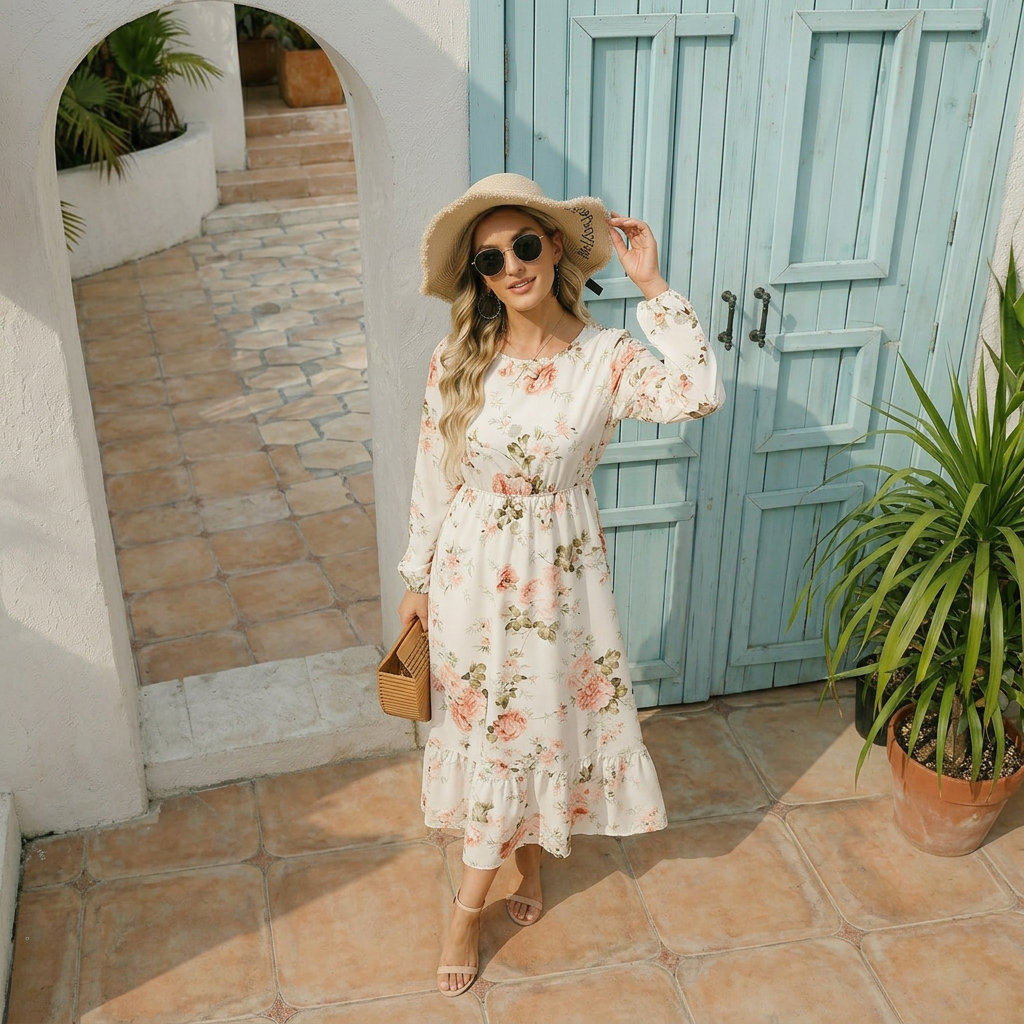 Boho Floral Swing Maxi Dress