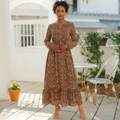 Chocolate Brown Ditsy Floral Maxi