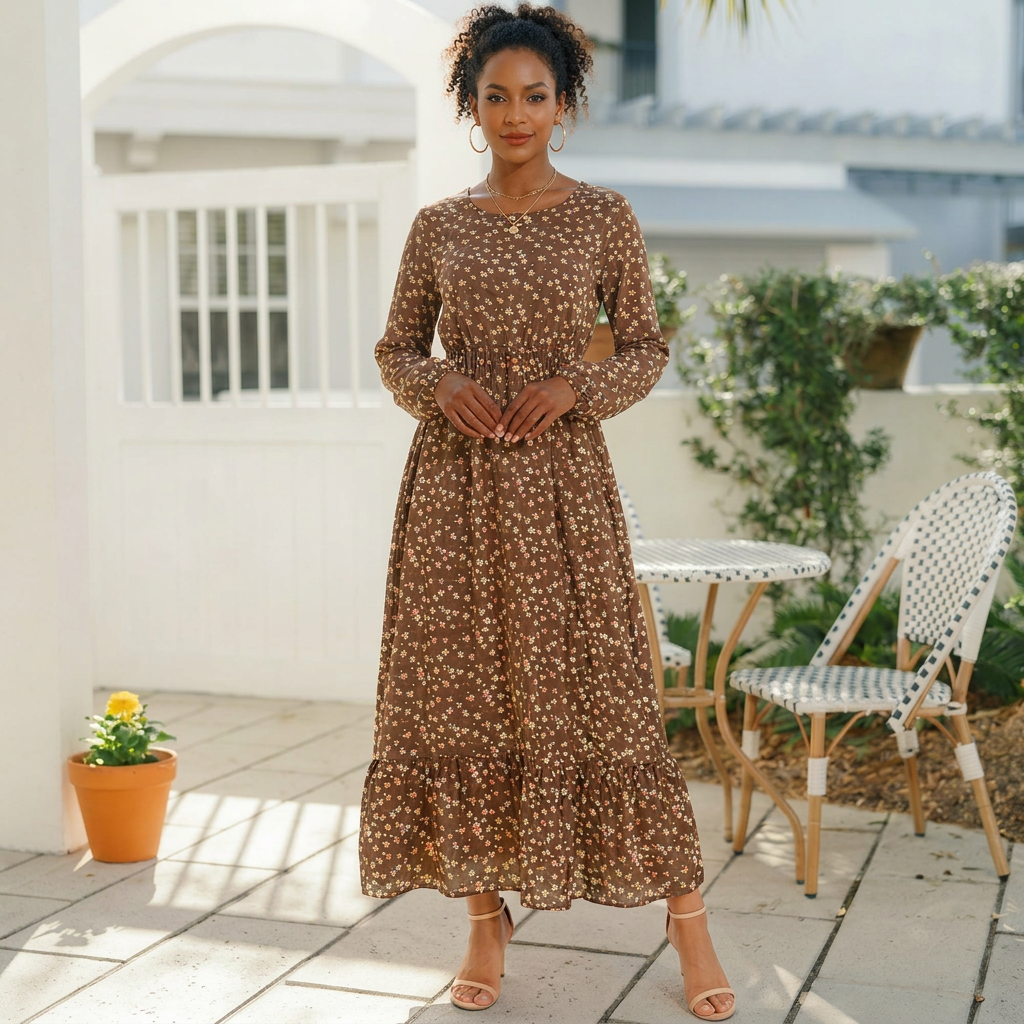 Chocolate Brown Ditsy Floral Maxi