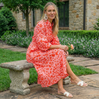 Coral Pink Botanical Bloom Midi Dress