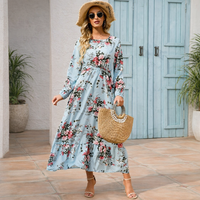 Sky Blue Rose Floral Maxi Dress