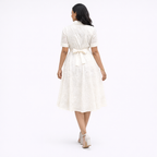 Lapel Hollow White Dress